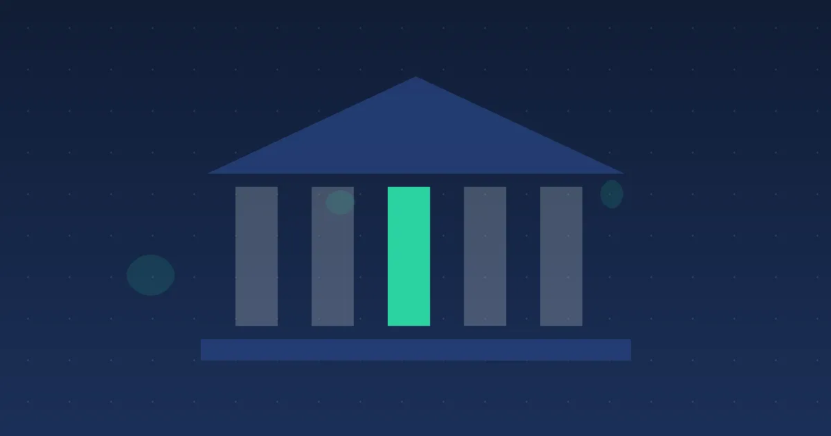 Abstract illustration of a bank building with a protective shield